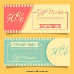 three gift vouchers with different colors