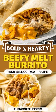 burrito with beef and hearty meat in it