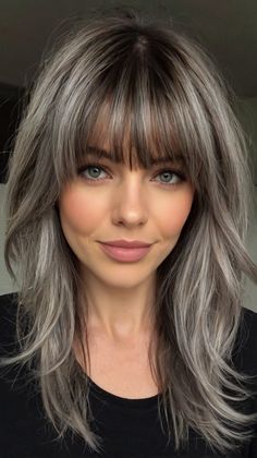 Long Hair With Bangs For Women Over 50, Gray Hair Long, Boredpanda Pins, Silver Hair Color, Long Gray Hair, Ash Brown, Nails 2023, Long Hair With Bangs