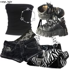 Y2K outfit, tube top, mini denim shorts, new rock shoes, Y2K zebra print purse, star choker necklace. Outfit inspo aesthetic Haircut Selfie, Photo Hijab, Cute Hairstyle, Hijab Girl, Tokio Hotel