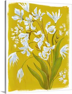 a painting of white flowers on a yellow background