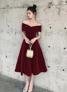 Wine Red Off Shoulder Chic Sweetheart Tea Length Party Dress,Velvet Evening Dress on Luulla Fitted Red Velvet Dress For Wedding, Red Fitted Velvet Dress For Weddings, Burgundy Velvet Dress For Wedding, Velvet Sweetheart Neckline Party Dress, Red Fitted Velvet Dress For Banquet, Red Velvet Dress For Prom, Red Velvet Dress For Wedding, Red Velvet Evening Dress For Banquet, Elegant Red Velvet Dress For Prom