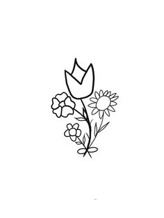 a black and white drawing of flowers on a white background