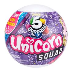 a purple and white candy ball with the word unicorn on it