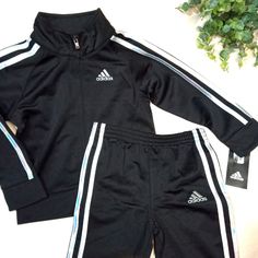 Black With Shiny Silver Iridescent Stripes, Size 2t Adidas Jacket With Pants Set. Jacket Zips In Front, Pants Have Elastic Waistband. Nwt Shiny Silver, 2 Piece Set, Matching Sets, Adidas Jacket, Black Silver, Pants Set, Stripes, Adidas, Elastic