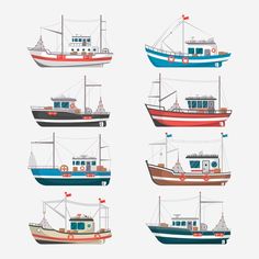 four different types of boats on white background - miscellaneous objects / arts print templates