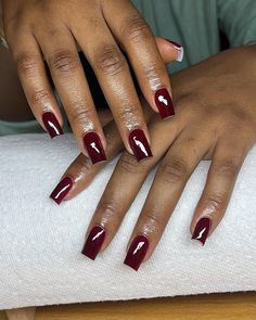 Obsessed EVERYDAY 🍷 #nails #nailsnailsnails Burgundy Nails Black Women, Plain Red Nails Acrylic, Burgundy Nails Square, Dark Red Toe Nails, Burgundy Square Nails, Blood Red Nails Design, Dark Red Square Nails, Red And Brown Nails, Black And Burgundy Nails