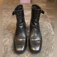 Saint Laurent Black Leather Miles Boot Size 36.5. Square Toe, Zip Closure, Buckle Detail On Ankle. Good Condition, Very Mild Scuffing - Worn Handful Of Times. Saint Laurent Shoes, Bootie Boots, Saint Laurent, Ankle Boots, Black Leather, Buckle, Size 6, Women Shoes, Square