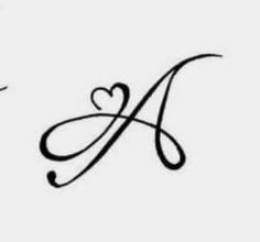 the letter a is written in cursive writing and has hearts on each side