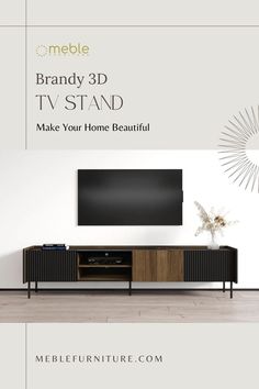 an advertisement for the brand's new tv stand, made by meuble furniture