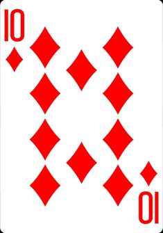 the number 10 is shown in red and has four diamonds on each side, as well as five smaller squares