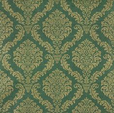 a green and gold wallpaper with an ornate design on it's side,