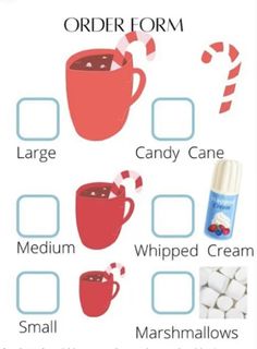 an order form with candy canes, marshmallows and coffee mugs