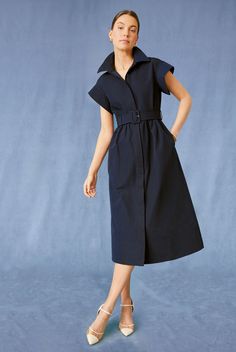 Navy Chloe Dress Moire Pattern, Chloe Dress, Classic Dress, Slate Blue, Design Details, Chloe, Stitching, Cotton Blend, Wardrobe