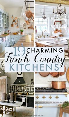 a collage of photos with the words charming french country kitchens