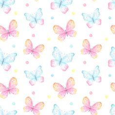 colorful watercolor butterflies on white background royalty - allover pattern with dots stock photo