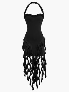 Ruffle Tassel Halter Bustier Mini Dress - AnotherChill Bustier Mini Dress, Dark Academia Fashion, Pastel Goth Fashion, Academia Fashion, 2000s Outfits, Latin Dress, Dress Stores Online, Old Money Style, Mini Dress Black