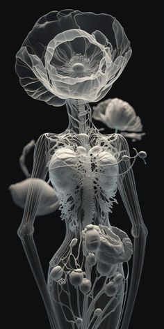 an x - ray image of the human body with flowers on it's head