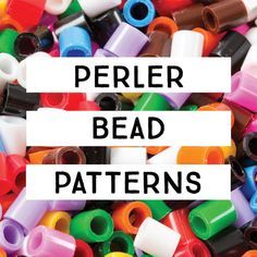 the words perler bead patterns are surrounded by many different colored crayons