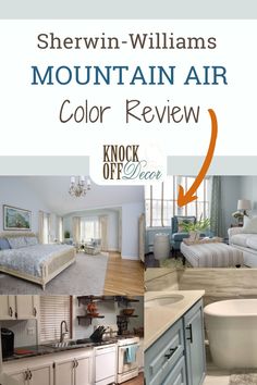 the mountain air color review is shown with pictures of furniture and decor in different rooms