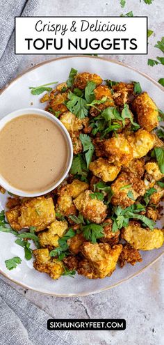 tofu nuggets with peanut sauce Air Fryer Nuggets, Tahini Dipping Sauce, Air Fryer Tofu, Tofu Nuggets, Peanut Dipping Sauces, Soy Recipes, Extra Firm Tofu