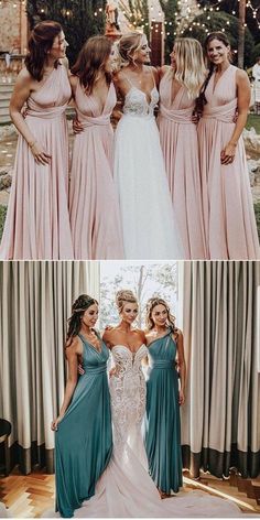 bridesmaid dresses with different styles and colors, including one for the brides