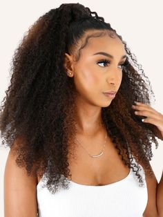 For all you ultra-curly gals, extend your beauty with our gorgeous kinky curly ponytails! The ponytail is a timeless classic that works for any occasion. Instantly class up your look with our kinky curly clip-in ponytail by Perfect Locks. Simply slick back your hair, clip in this unit, and let these curls flow! Hair type: 100% Remy human hair Clip type: Comb clip to secure the hair Base Material: French lace with velcro wraparound strap Weight: Approximately 4oz Curly Clip In Extensions, Clip In Ponytail Extensions, Curly Hair Ponytail, Hair Base, Hair Extensions Before And After, Curly Clip Ins, Curly Ponytail, Clip In Ponytail, Curly Hair Extensions