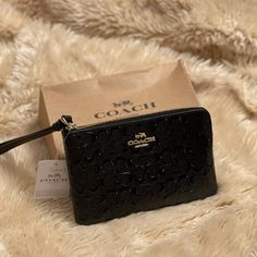 New Black Coach Wristlet, Great Monogram Detail Mini Coach Wallet, Wristlet Aesthetic, Baddie Purses, Baddie Accessories, Designer Wristlet, Bag Closet