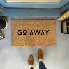 "Add a fun welcome to your entryway decor with this Funny Go Away Outdoor Doormat. This durable door mat features bold text that's sure to catch the eye of your guests, and it complements any front porch decor style. ✦Production time is 5-7 business days prior to shipping. Shipping is UPS Ground or USPS service. No PO Boxes, please. ✦All our coir welcome mats are natural brown in color. Minor variations are normal. ✦Available in 4 sizes; Small 16x24 inches, Standard size 18 x 30 inches, Oversized 24x36 inches and Large  24x48 inches to fit most doors. Mats are .65 inches thick. ✦The natural coir fibers of the doormat are from coconut husks which is mildew resistant and they have an extra-sturdy, thick vinyl backing to keep them in place. ✦Your doormat is UV printed with permanent UV cured Funny Welcome Mat, Apartment Gift, Weathered Paint, Funny Doormats, Layered Rugs, Outdoor Door Mat, Newlywed Gifts, Covered Porch, Welcome Mats