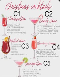 the christmas cocktail recipe is shown with different drinks in glasses and on top of each other