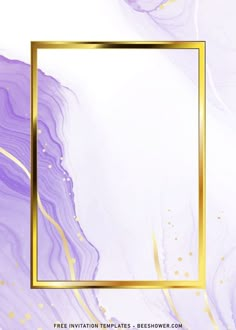 a purple and gold marble background with a golden square frame on the left hand side