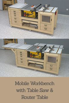 Canal-youtube-español-carpinteria-bricolaje Workbench Wheels, Workbench With Table Saw, Diy Mobile Workbench, Router Table Plans, Woodworking Projects Table, Garage Workbench Plans, Workbench Designs, Mobile Workbench, Diy Table Saw