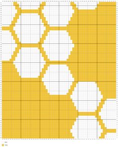 the cross stitch pattern is shown in yellow and white, as well as four circles