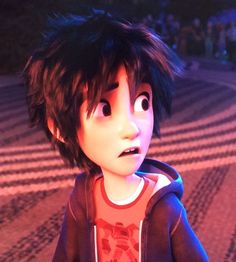 an animated character is standing in the middle of a road with people watching from behind him