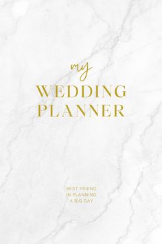 the wedding planner is shown in gold and white marble