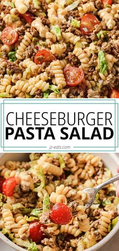 cheeseburger pasta salad in a bowl with a fork Cheeseburger Pasta Salad, Pasta Salad With Meat, Easy Cheeseburger Pasta, Salad With Meat, Pasta Salad Easy, What A Burger, Cheeseburger Pasta, Super Salads, Beef Steak Recipes