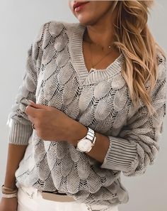 Cutout Sweater, Winter Knit Sweater, Solid Sweaters, Winter Pullover, Lace Sweater, Feather Pattern, Estilo Chic, Cooler Look, Tops Fashion