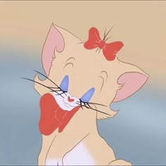 a cartoon mouse with a red bow on its head