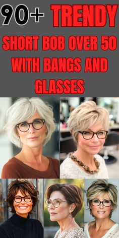 Timeless and stylish, these short bob haircuts for women over 50 with glasses and grey hair will give you a polished, modern look. Perfect for any occasion, these cuts are flattering and easy to maintain. #BobHaircutTrends #GreyHairLove #GlassesFriendlyStyles Short Gray Hair With Glasses, Short Haircuts For Women With Glasses, Bob Hairstyles Grey Hair, Short Grey Hair Over 50 Modern Haircuts, Haircuts For Glasses Women, Short Hair With Glasses, Bobs Bangs, Short Bob Haircuts For Women