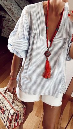 Look Working Girl, Mode Boho, Moda Chic, Striped Long Sleeve Shirt, Womens Long Sleeve Shirts, Casual Lace, Casual Blouse, Look Fashion, Striped Shirt