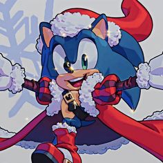 sonic the hedgehog wearing a santa hat and scarf