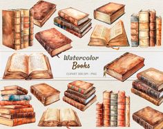 watercolor books clipart set