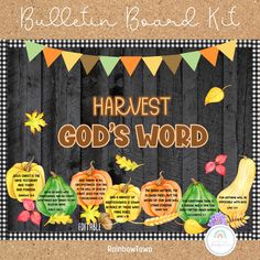 an image of harvest god's word bulletin board with pumpkins and gourds