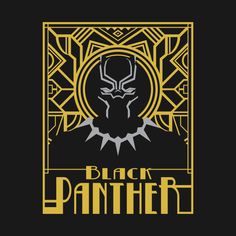 the black panther logo with an image of a man's face in gold on a black background