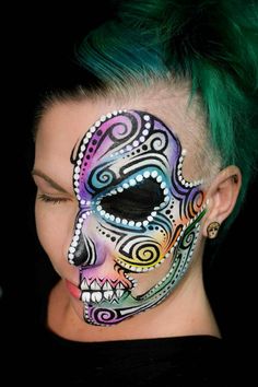 Sugarskull Facepainting, Sugar Skull Face Paint, Halloween Makeup Sugar Skull, Adult Face Painting, Skull Face Paint, Sugar Skull Face, Holloween Makeup, Halloween Eye Makeup, Sugar Skull Makeup