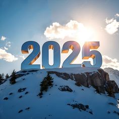 the number 2055 is displayed on top of a snowy mountain