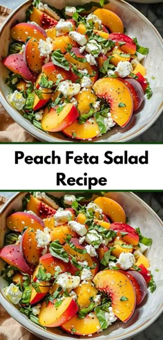 Want a refreshing peach salad recipe? Our Simple Peach Feta Salad blends juicy peaches with creamy feta. Among the top fresh peach recipes, this salad is a must-try for easy, delicious salad ideas. Peach Raspberry Salad, Salad Recipes With Peaches, Fall Peach Salad, Peach And Feta Salad, Salad With Peaches And Feta, Grilled Peach Salad Recipes, Fresh Peach Salad Recipes, Peach Side Dish, Summer Healthy Dinner Recipes