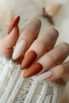 Orange Nail Designs, November Nails, Matte Nails Design, Almond Acrylic Nails, Brown Nails, Orange Nails, Elegant Nails, Nail Designs Spring, Matte Nails