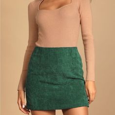 Product Details Set The Bar For Style In The Lulus High Class Emerald Green Corduroy Mini Skirt! Lightweight Ribbed Corduroy Fabric Shapes This Sweet Little A-Line Style Mini Skirt, Complete With A High Fitted Waist And A Slightly Flared Hem. The Flirty Length Is Perfect For Pairing With Your Favorite Over-The-Knee Boots! Hidden Back Zipper. Fully Lined. Shell: 100% Polyester. Lining: 97% Polyester, 3% Spandex. Hand Wash Cold. Do Not Bleach. Line Dry. Iron Low Heat. Chic Green Mini Skirt For Winter, Green Casual Mini Skirt For Winter, High Waist Fitted Corduroy Mini Skirt, Trendy Corduroy Mini Skirt For Winter, Fitted Mini-length Corduroy Skirt, Fitted Corduroy Mini Skirt, Trendy Winter Corduroy Mini Skirt, Trendy Green Mini Skirt For Winter, Casual Corduroy Mini Skirt For Winter