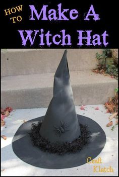 a witches hat with the words how to make a witch hat written on it in purple